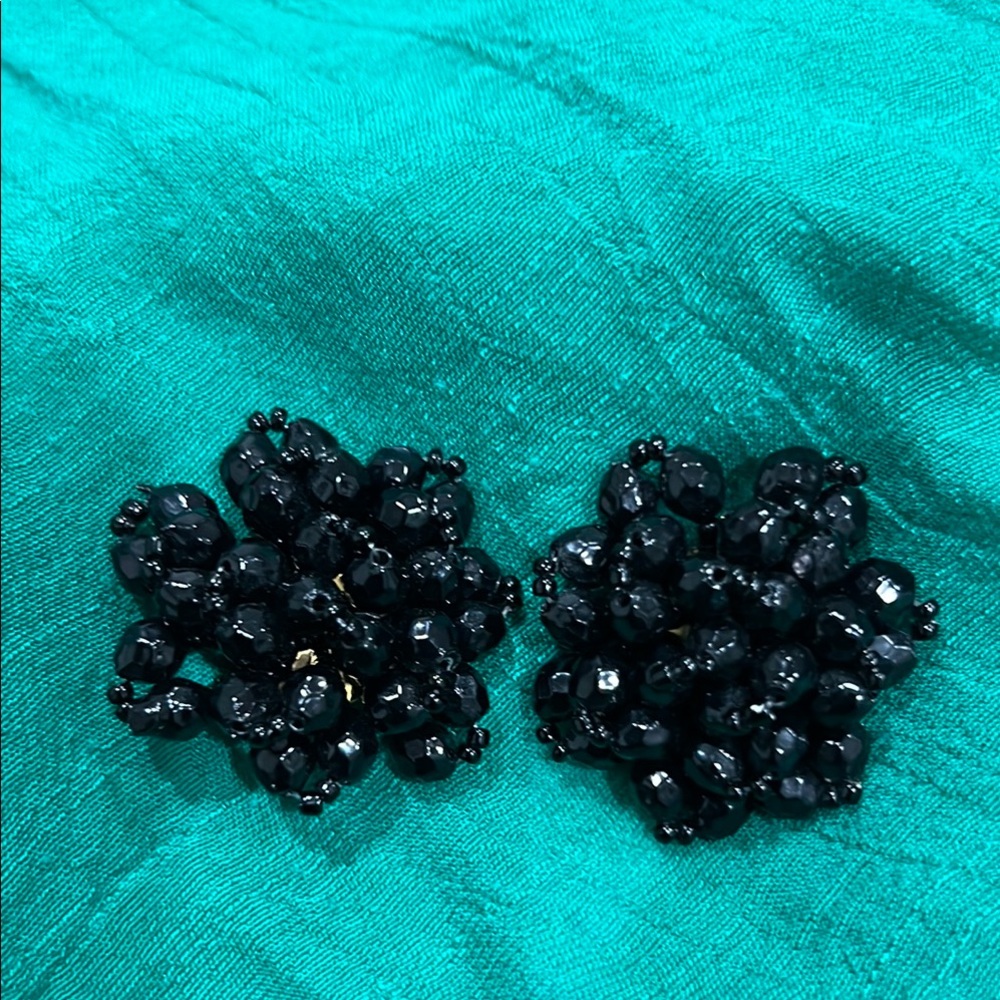 Elegant Vintage Black Glass and Beaded Earrings